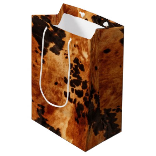 Brown Cream Cowhide Wedding Medium Gift Bag