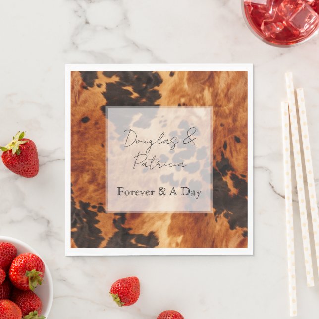 Brown Cream Cowhide Wedding Napkins (Insitu)