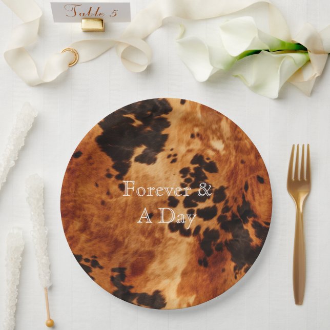Brown Cream Cowhide Wedding Paper Plates (Wedding)