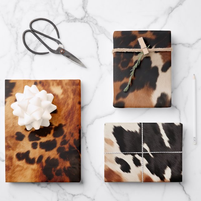 Brown Cream Cowhide Wedding Wrapping Paper Sheets (Front)