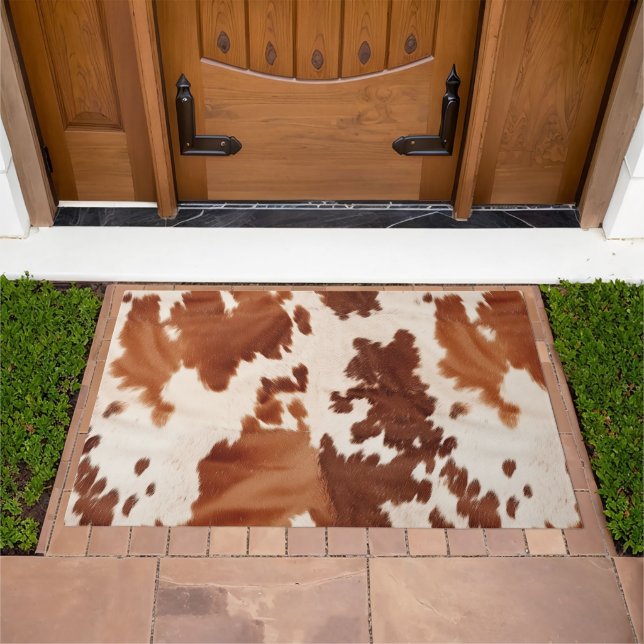 Brown Cream Cowhide Western Doormat (Outdoor)
