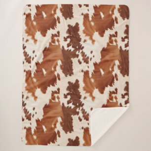 Brown Cream Cowhide Western Sherpa Blanket