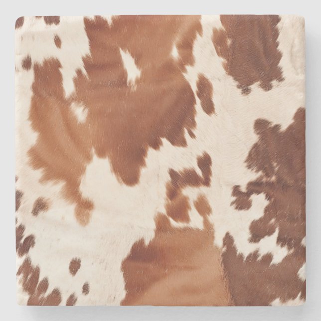 Brown Cream Cowhide Western Stone Coaster (Front)