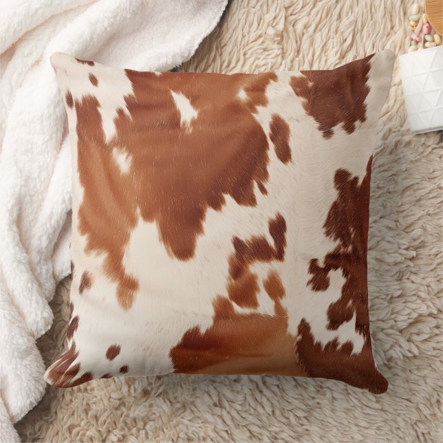 Brown Cream Cowhide Western Throw Pillow (Blanket)