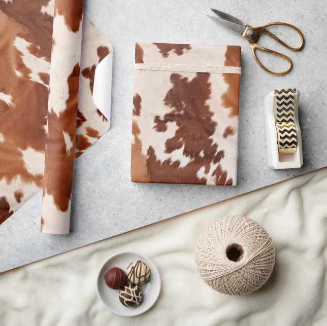 Brown Cream Cowhide Western Wrapping Paper (Crafts)