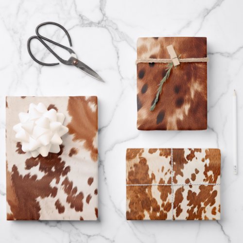 Brown Cream Cowhide Western Wrapping Paper Sheets