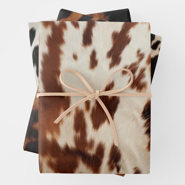 Brown Cream Cowhide Wrapping Paper Sheets (In situ)