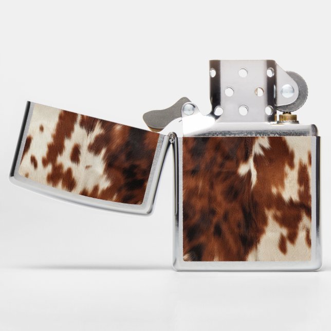 Brown Cream Cowhide  Zippo Lighter (Opened)