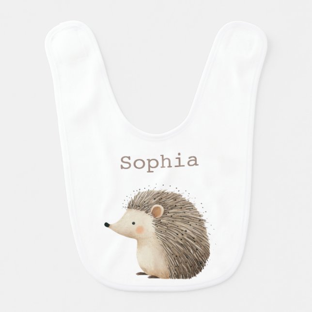 Brown Cream Cute Hedgehogs Baby Shower Bib (Front)