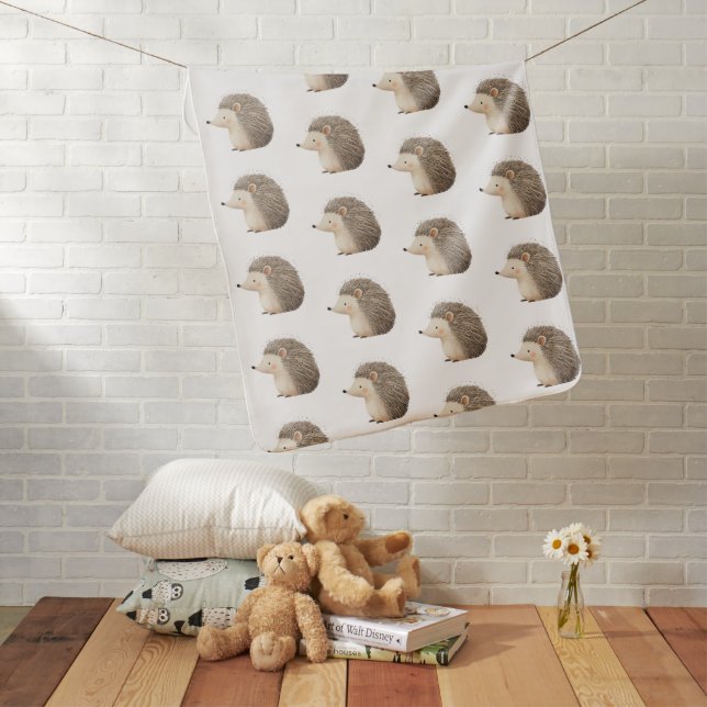 Brown Cream Cute Hedgehogs Baby Shower Blanket (In Situ)