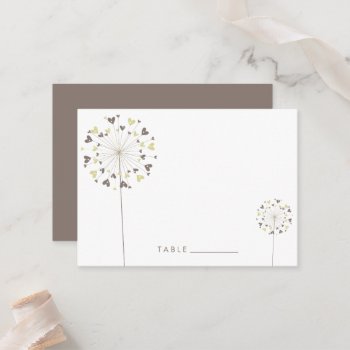 Brown Cream Dandelion Flowers Love Hearts Wedding Place Card by fatfatin_blue_knot at Zazzle
