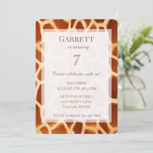 Brown Cream Giraffe Animal Print Birthday Invitation