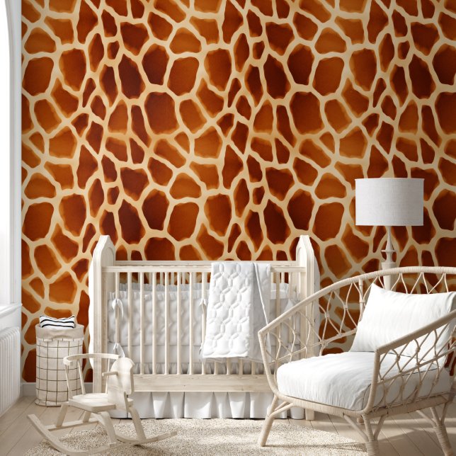 Brown Cream Giraffe Animal Print Wallpaper (Kids)