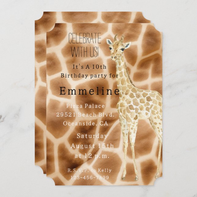 Brown Cream Giraffe Invitation (Front/Back)