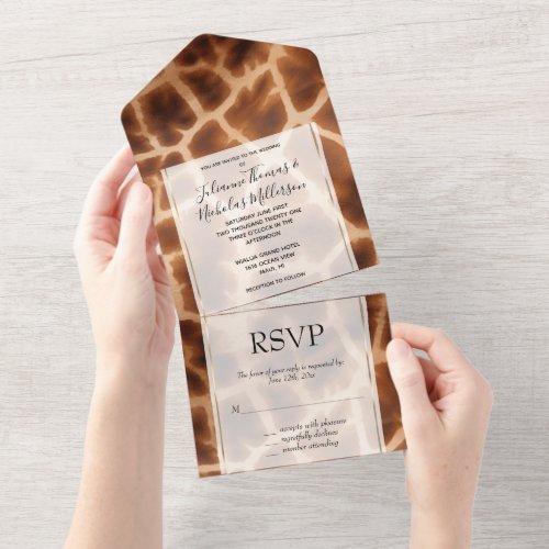 Brown Cream Giraffe Print All In One Invitation