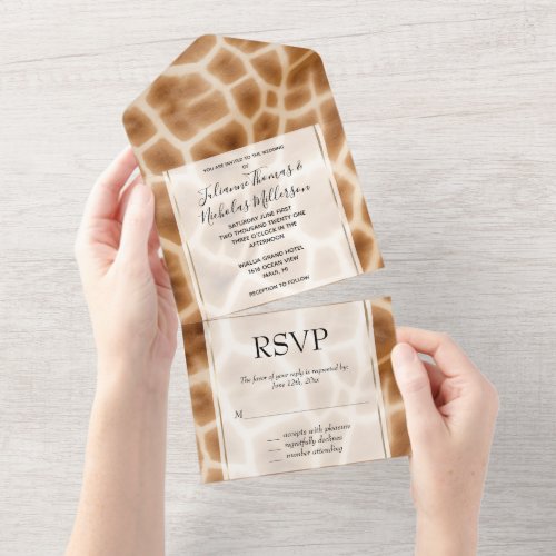 Brown Cream Giraffe Safari All In One Invitation