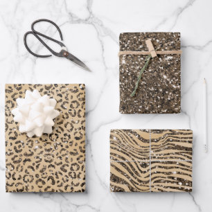 Brown Cream Glitter Leopard Print     Wrapping Paper Sheets