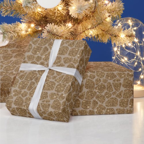 Brown Cream Gold Giraffe Print Glitter Wrapping Paper