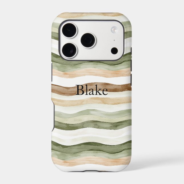 Brown Cream Green Stripes Case-Mate iPhone Case (Back)