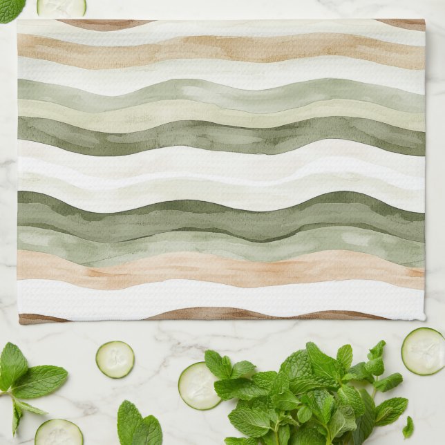 Brown Cream Green Stripes Kitchen Towel (Folded)