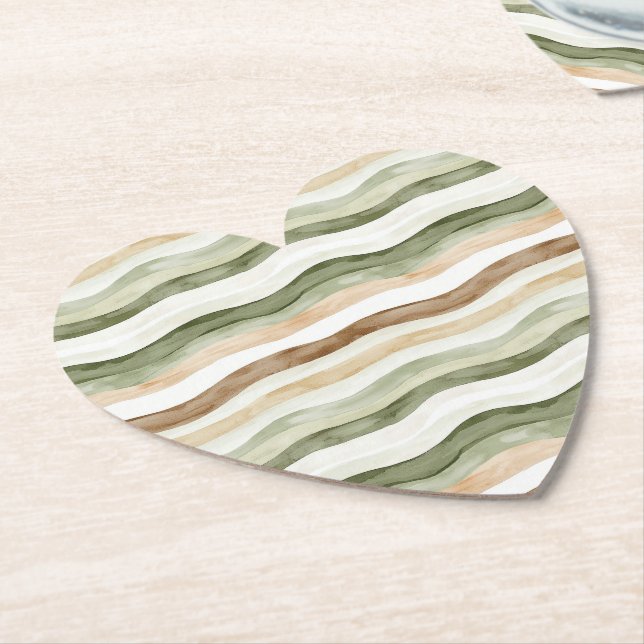 Brown Cream Green Stripes Paper Coaster (Angled)