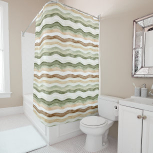 Brown Cream Green Stripes Shower Curtain