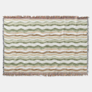 Brown Cream Green Stripes Throw Blanket