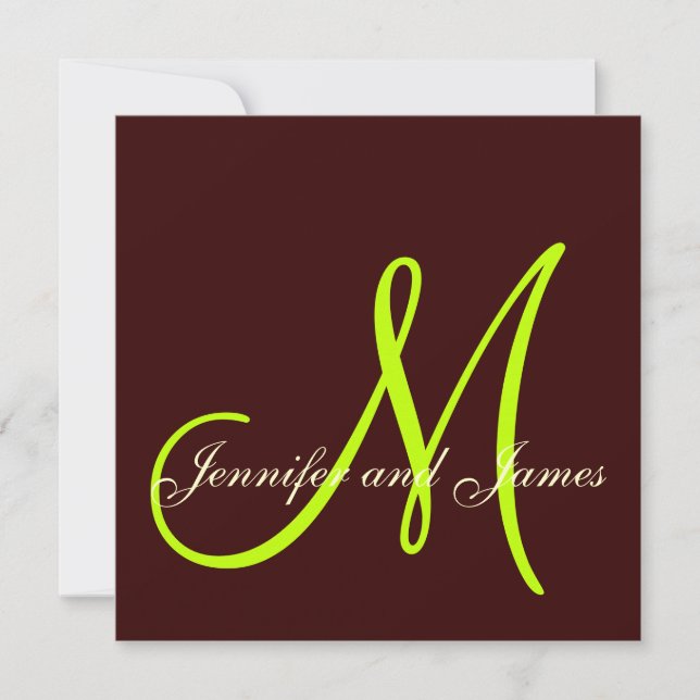 Brown Cream Green Wedding Invitation Monogram (Front)