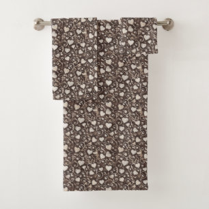 Brown Cream Hearts Bath Towel Set