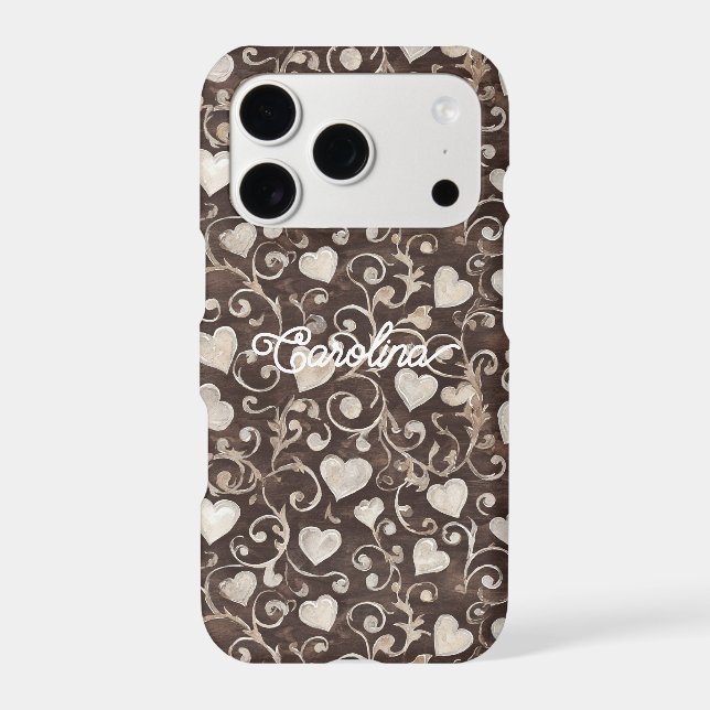 Brown Cream Hearts Case-Mate iPhone Case (Back)