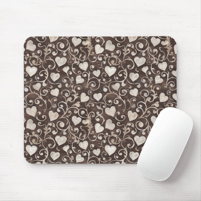 Brown Cream Hearts Mouse Pad (With Mouse)
