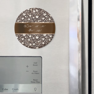 Brown Cream Hearts Ribbon Magnet