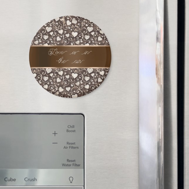 Brown Cream Hearts Ribbon   Magnet (In Situ (Fridge))