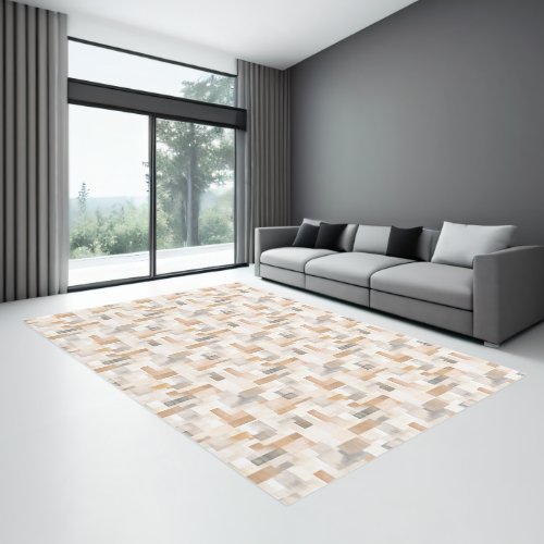 Brown Cream Ivory Abstract Rectangles Rug