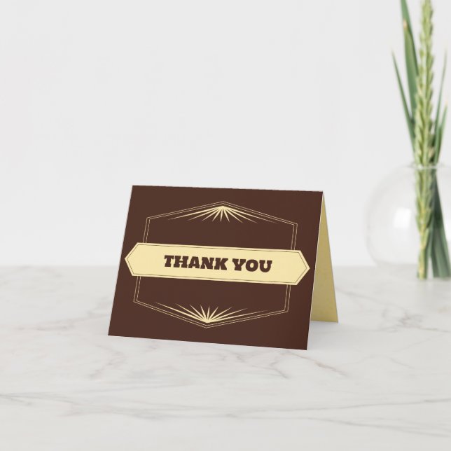 brown cream label style letterpress thank you card (Front)