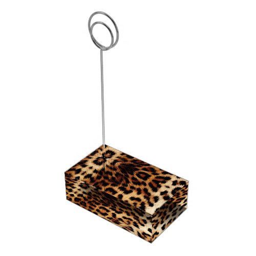 Brown Cream Leopard Animal Fur Wedding Place Card Holder