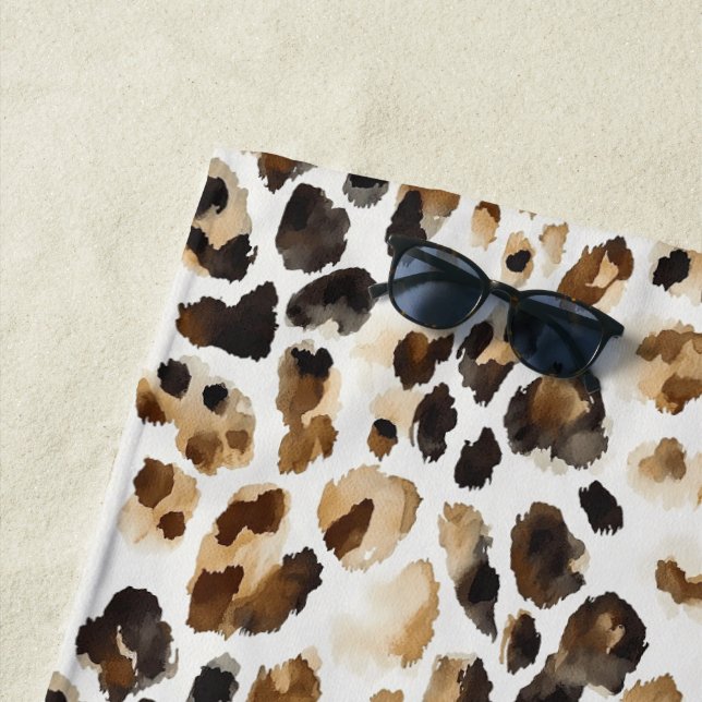 Brown Cream Leopard Animal Print Beach Towel (In Situ)