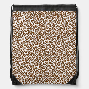 Brown Cream Leopard Animal Print Drawstring Bag