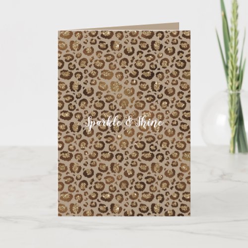 Brown Cream Leopard Animal Print Glitter        Card