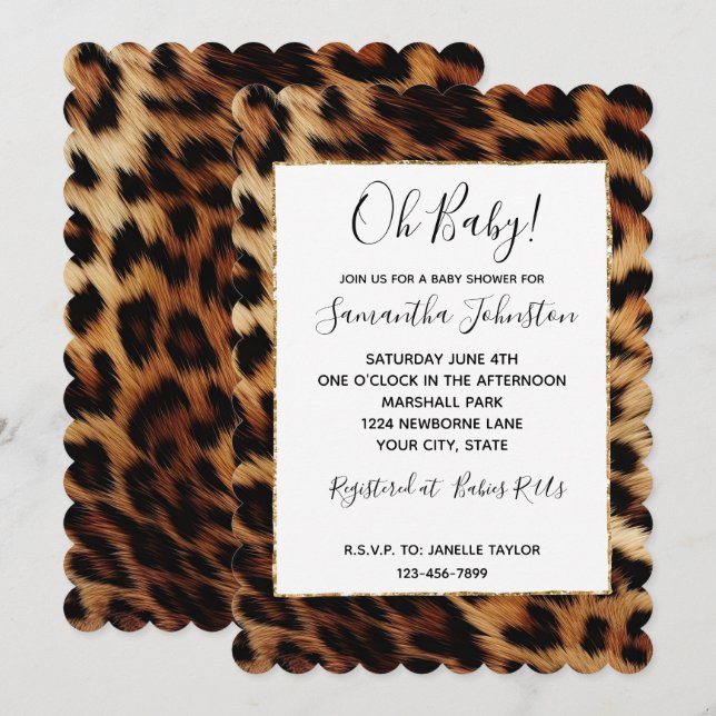 Brown Cream Leopard Animal Print  Invitation (Front/Back)