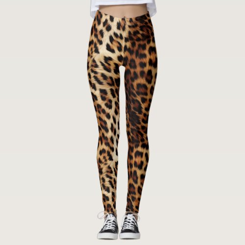 Brown Cream Leopard Animal Print Leggings