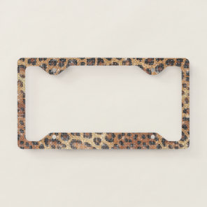 Brown Cream Leopard Animal Print Sparkle License Plate Frame