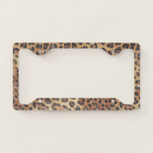 Brown Cream Leopard Animal Print Sparkle License Plate Frame