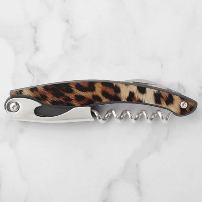 Brown Cream Leopard Animal Print  Waiter's Corkscrew (Front)