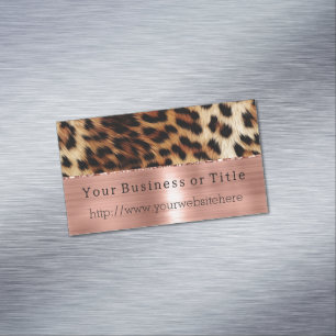 Brown Cream Leopard Animal Rose Gold Business Card Magnet
