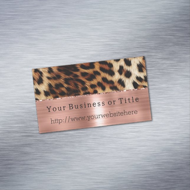 Brown Cream Leopard Animal Rose Gold Business Card Magnet (In Situ)