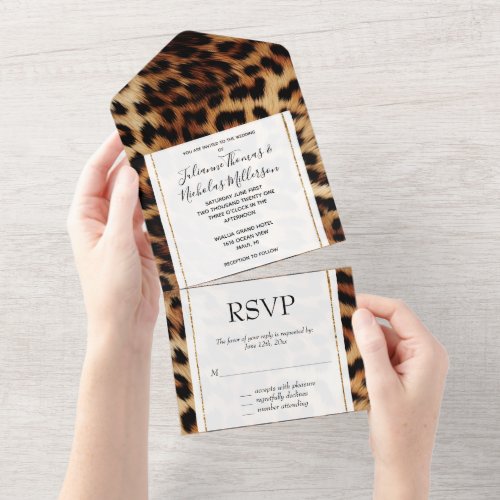 Brown Cream Leopard Animal Wedding All In One Invitation