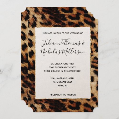 Brown Cream Leopard Animal Wedding Invitation