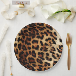 Brown Cream Leopard Animal Wedding Paper Plates