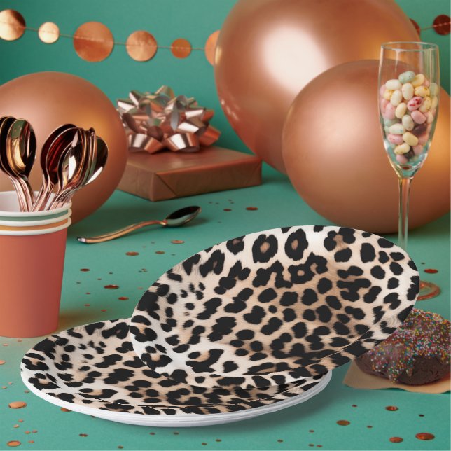 Brown Cream Leopard Paper Plates (Multi)